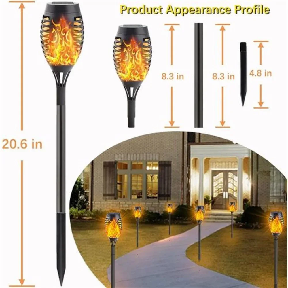8-Pack Solar Torch Light with Flickering Flame, Waterproof Solar Lights